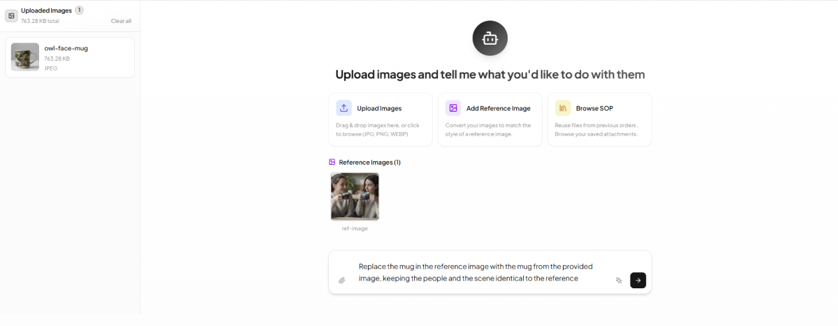 Interface showing a mug image and a reference photo of two women being uploaded in Omnimage
